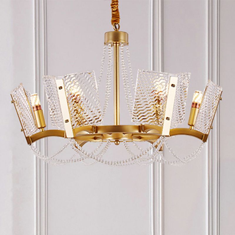 Eenvoud kralen hanger kroonluchter kristal 6/8 koppen woonkamer hangende lampkit in messing met paneelschaduw