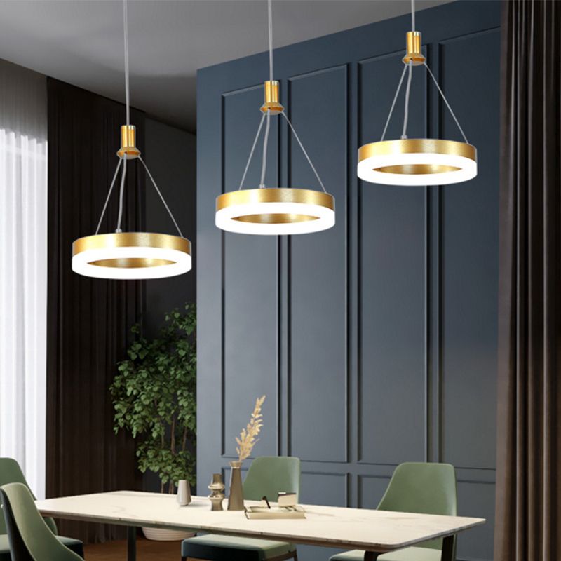 Comedor en forma de anillo colgante acrílico estilo moderno LED múltiples luz colgante en oro/café, luz cálida/blanca