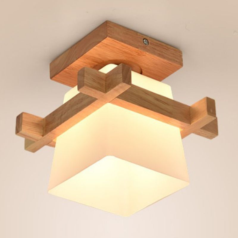 Indoor Porch Decoration Semi Flush Mount Lighting Modern Style Wooden Semi Flush Chandelier