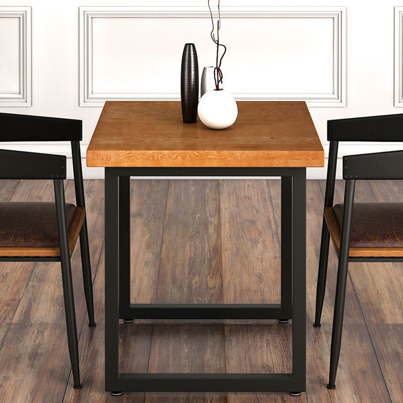 Industrial Square Dining Table Pine Solid Wood Table with Black Double Pedestal