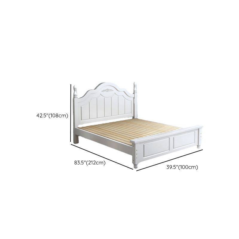 Solid Wood Panel Bed Contemporary White Standard Bed with 2 Drawers