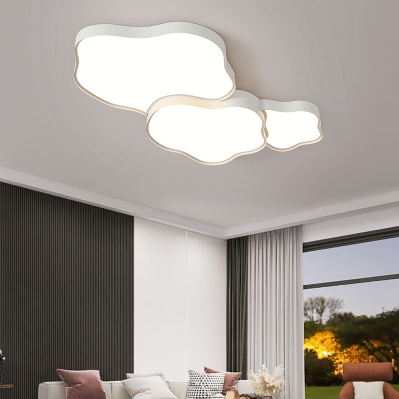 LED White Metal Modern Flush Mount Cloud Shape Ceiling Lamp with Acrylic Shade for Bedroom