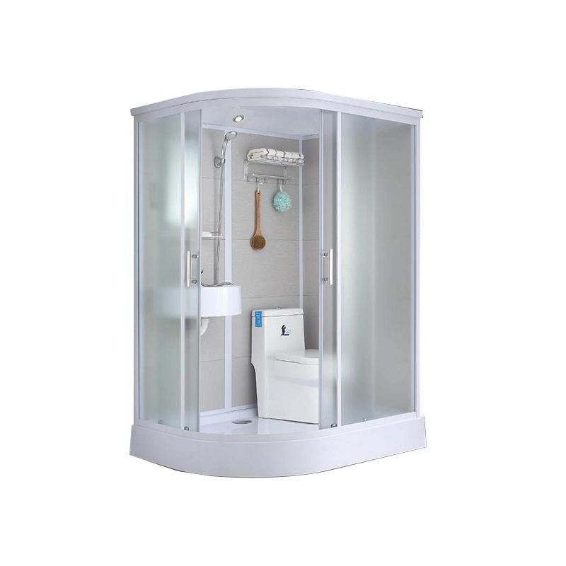 Single Sliding White Shower Kit Rectangle Frosted Shower Stall