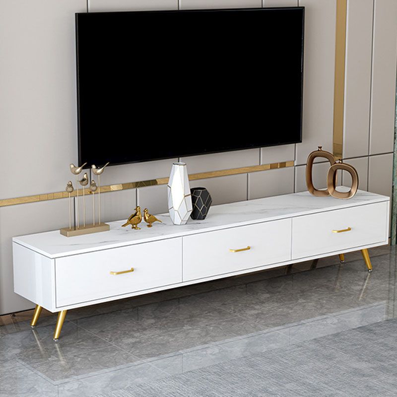 Modern TV Media Stand with Gold Metal Legs Stone Top Media Console with Drawers