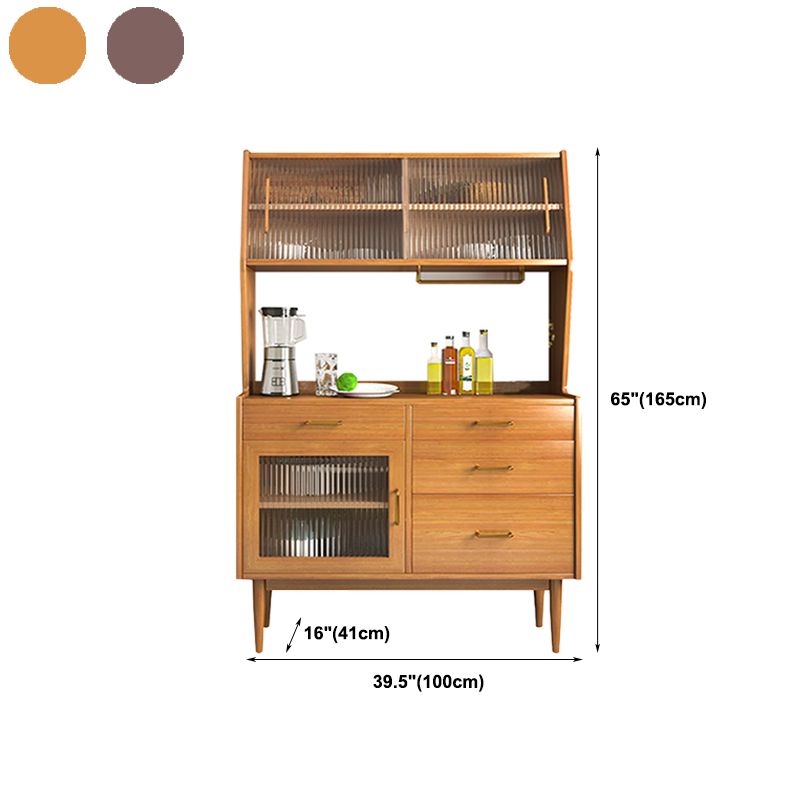 65"H Solid Wood Display Cabinet Glass Door Storage Cabinet with Drawers