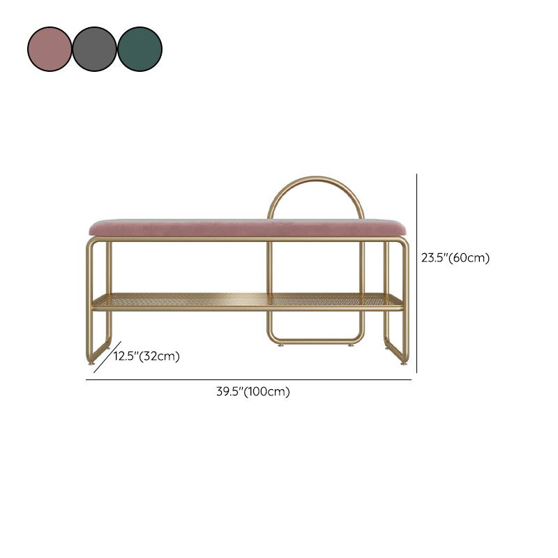 Glam Style Entryway Bench Cushioned Metal Seating Bench with Shelves