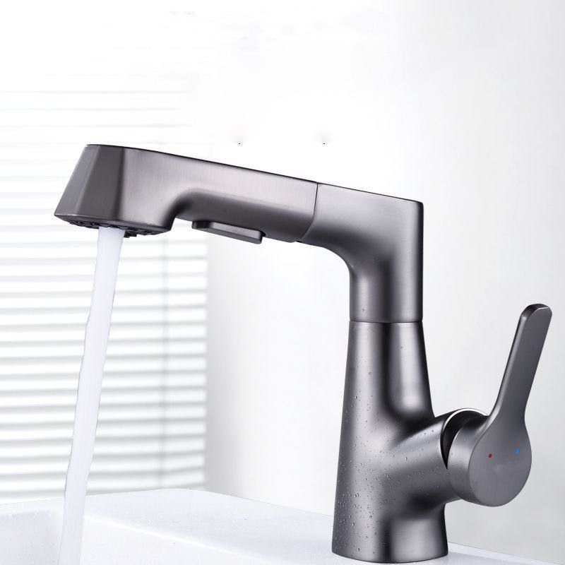 Modern Vessel Sink Faucet Copper Single Handle Retractable Low Arc Vessel Faucet