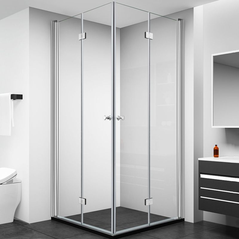 Silver Tempered Glass Folding Hinge Frameless Shower Bath Door