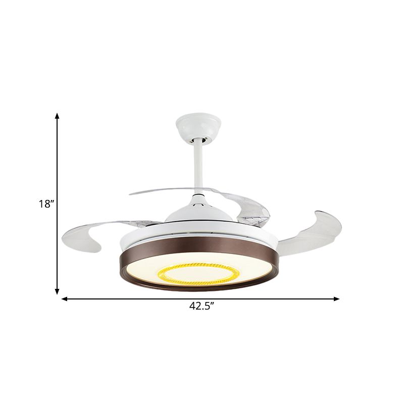 Bruin/wit/gouden ronde semi -spoelige Noordse stijl 42,5 "W LED Acrylhangende ventilatorverlichting met 4 messen