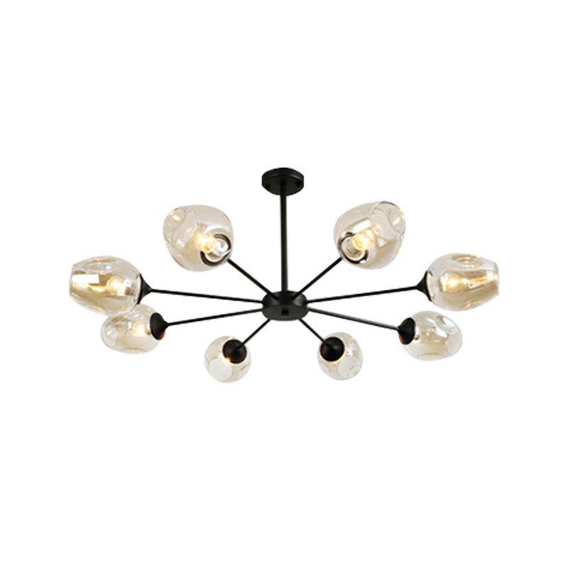 Modernist 3/6/8 Lights Hanging Chandelier Black/Chrome Sputnik Suspension Pendant with Blue/Amber Glass Shade