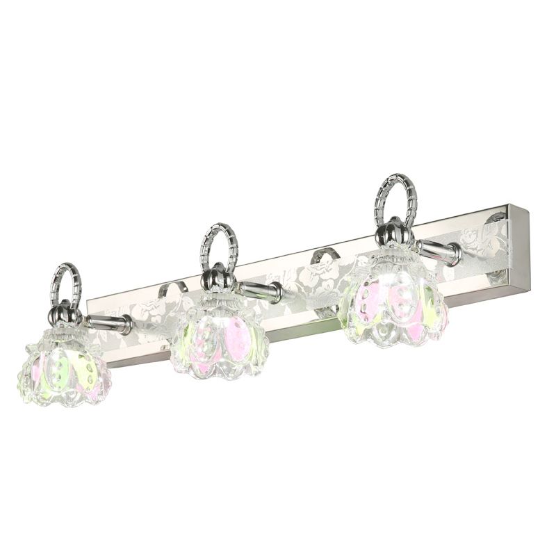 Traditional Shaded Bathroom Light Fixture Chrome Metal and Glass Bath Sconce