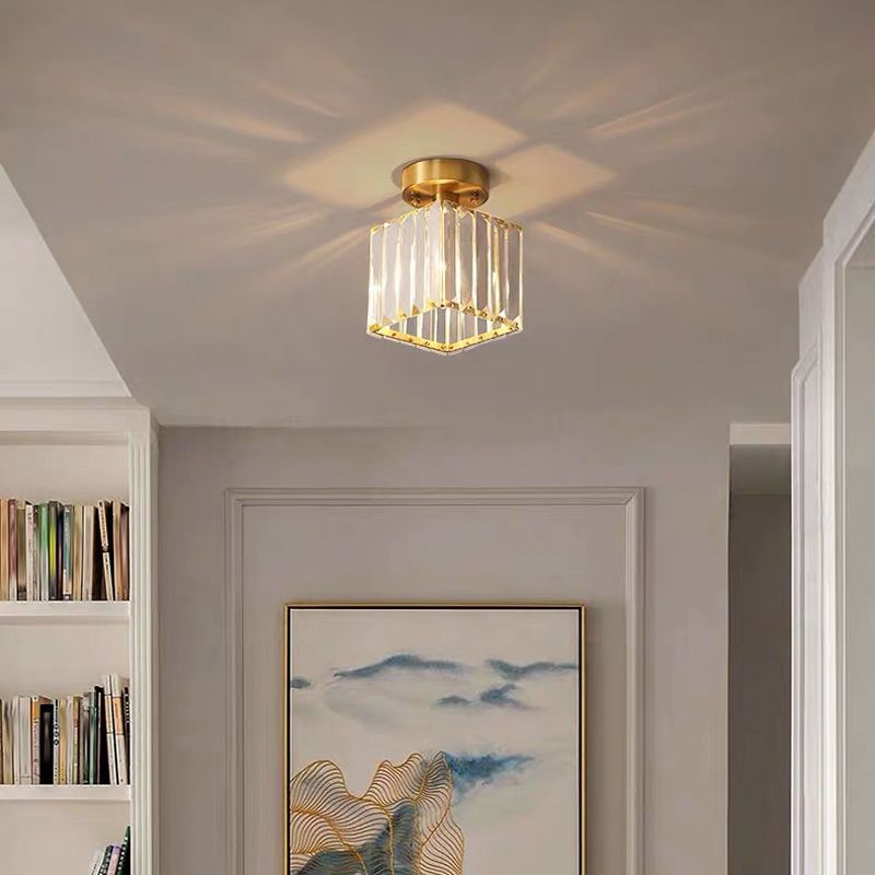 Modern Style Flush Mount 1 Light Crystal Ceiling Light in Gold for Aisle