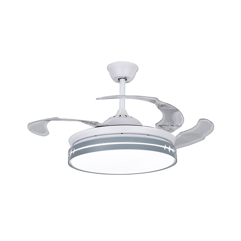 42" W LED Parlor Hanging Fan Lamp Minimalist White 3-Blade Semi Flush with Drum Metallic Shade