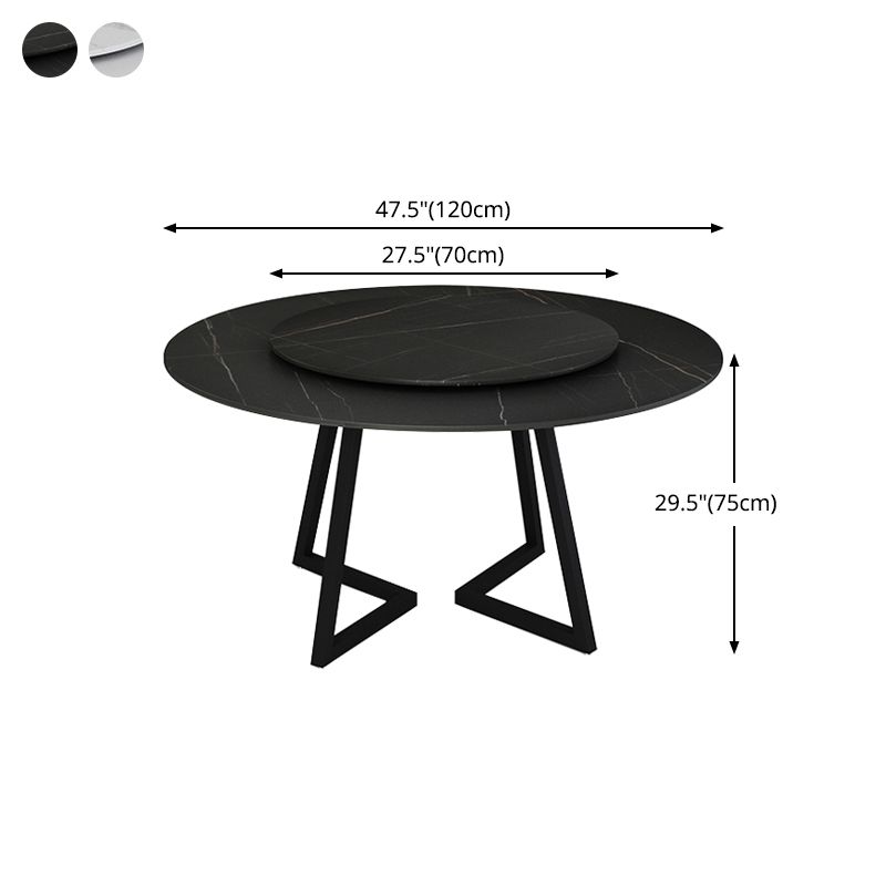 Sintered Stone Dining Table Round Modern Dining Table with Black Frame