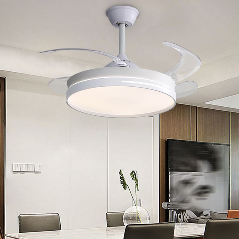 LED Ceiling Fan Lighting in White / Black Finish Drum Shape Fan Fixture