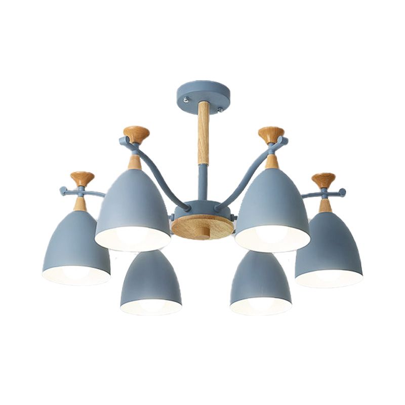 Contemporary Cone Chandelier Pendant Light Metal 3/6/8 Lights Hanging Ceiling Light in Grey/White/Green for Bedroom