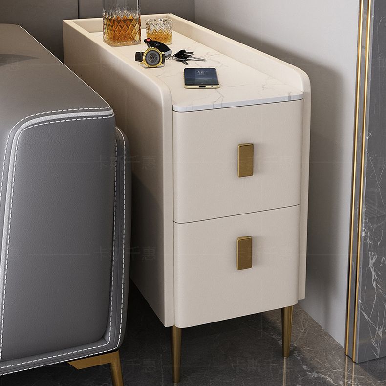 Modern Style White Rectangular Side Table with Storage and Shelf