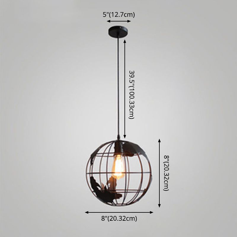 1 Cage légère Globe Plafond Light Industrial Metallic Pendant