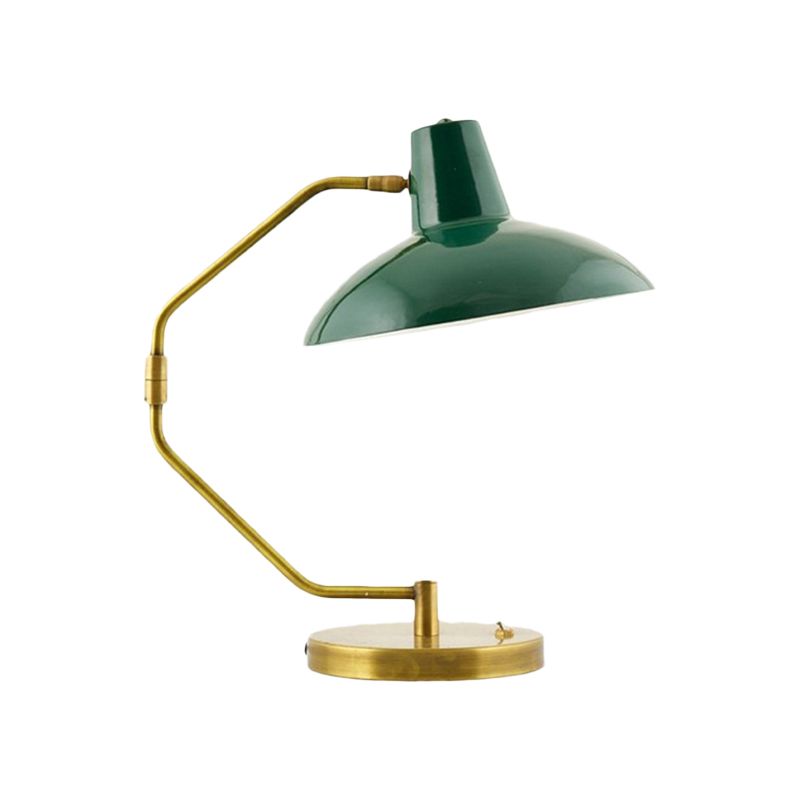 Single-Bulb Bow Desk Light Retro Brass Iron Reading Lamp with Green/White Wide Bowl Shade