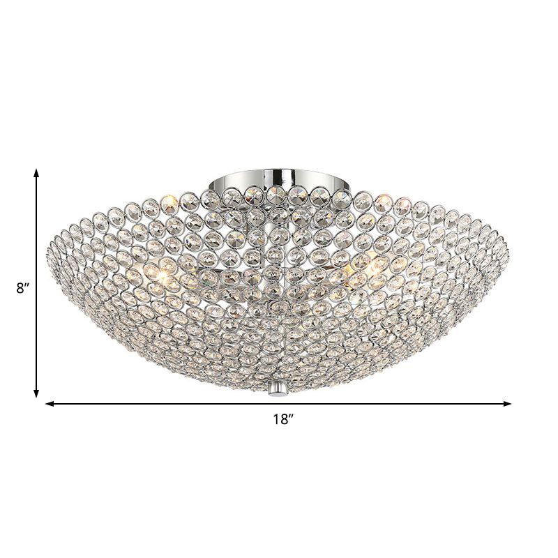 Postmoderne Kuppel Deckenleuchte Metall und Kristall 3 Lichter Schlafzimmer halb Flush Mount Light in Chrom