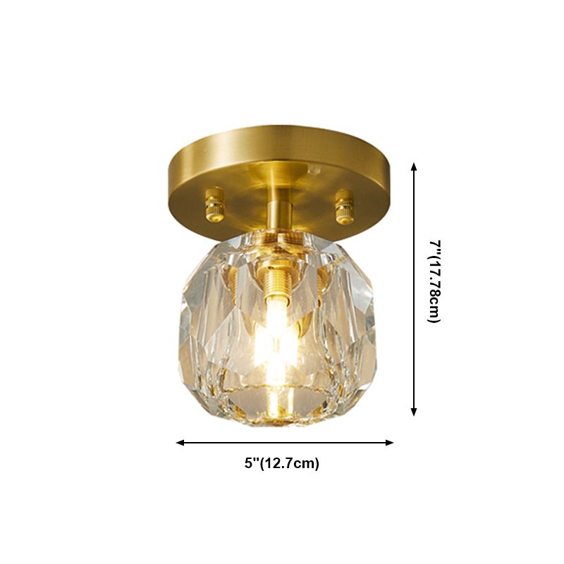 Contemporary Sphere Flush Light Fixture Crystal 1 Light Flush Mount Lights in Gold