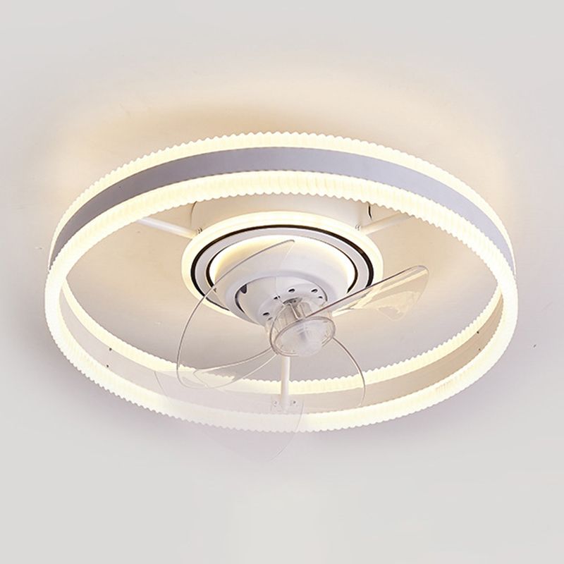 White Round Ceiling Fan 360 Degree Rotatable Minimalist Semi Flush Mount Light