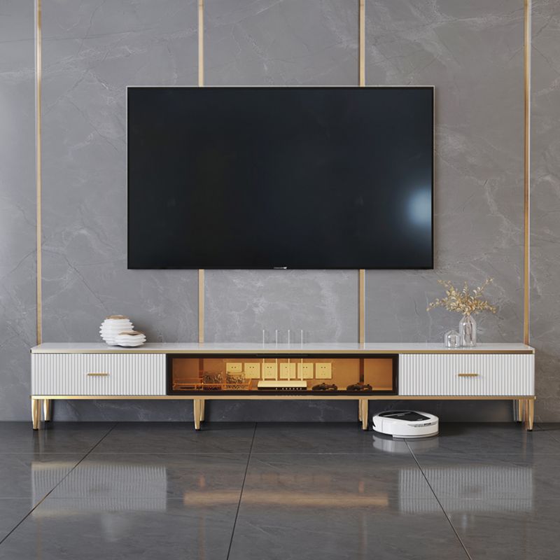 Glam Style Stone TV Cabinet Enclosed Storage TV Stand with Glass Door