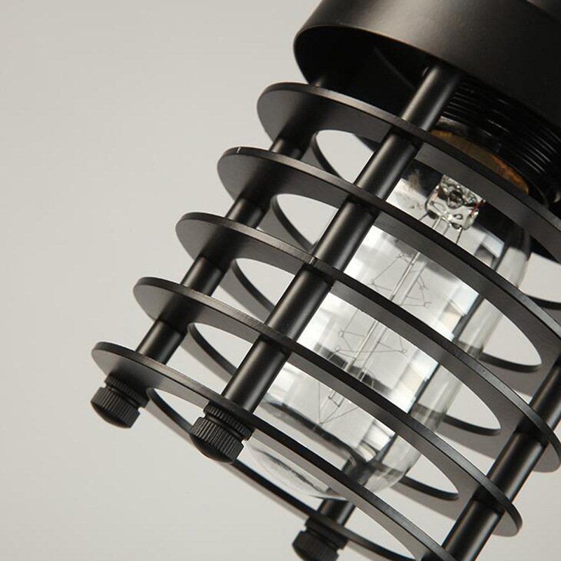 Black Flat Iron Cage Single Bulb Hanging Light Vintage Industrial Style Pendant Lamp