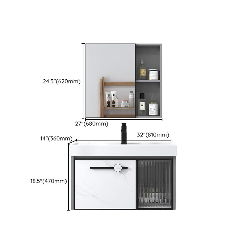 Modern Single Sink Bathroom Vanity White Glass Rectangular Wall Mount Bath Vanity