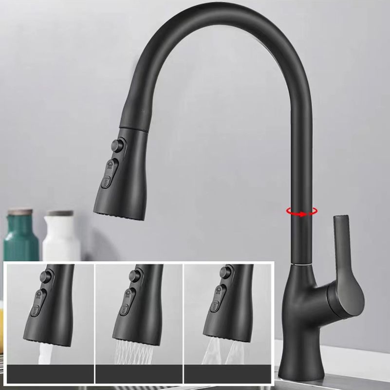 Contemporary Retractable Faucet Copper Single Handle High Arc Faucet for Kitchen