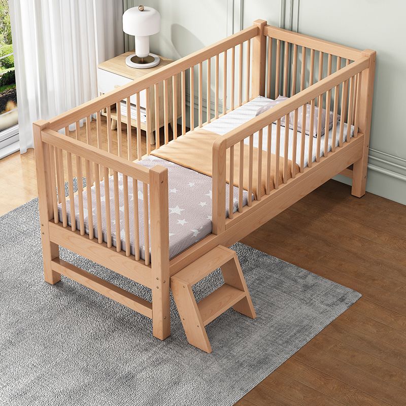 Modern Nursery Crib with Guardrail Washed Natural Wood Beech Nursery Bed