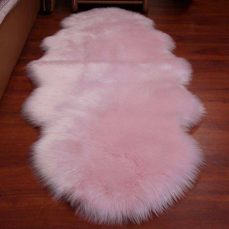 Multi-Colored Bedroom Foot Rug Casual Plain Rug Faux Fur Machine Washable Stain Resistant Non-Slip Backing Area Rug