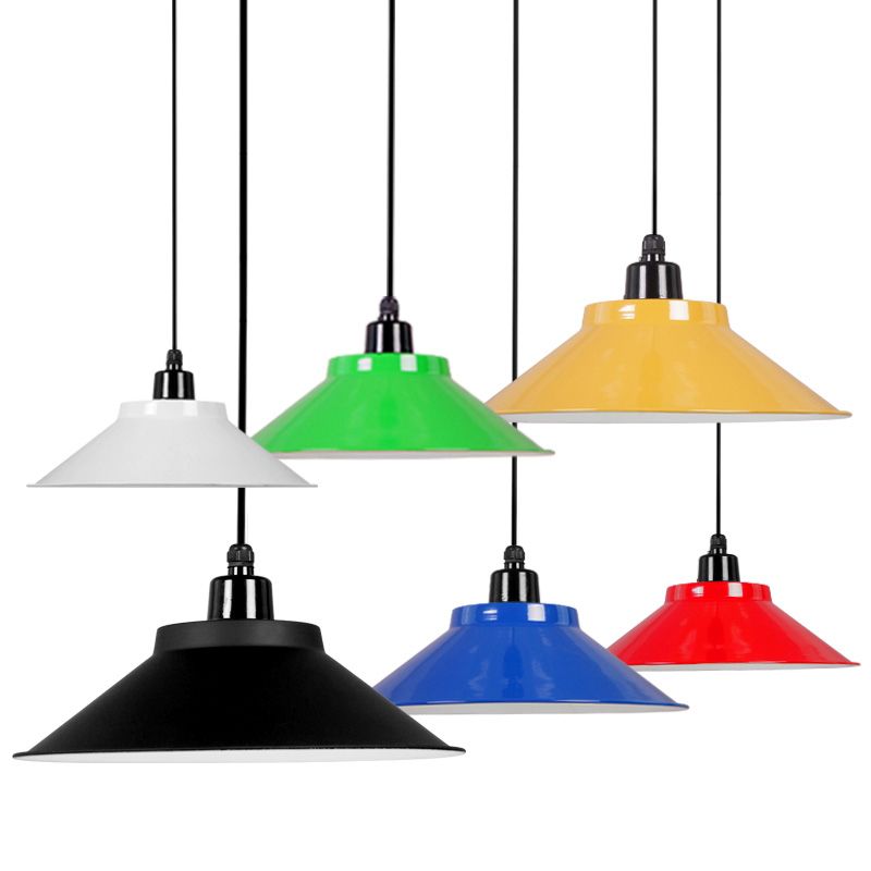 1-Light Ceiling Suspension Lamp Loft Conical Metal Hanging Light with Rolled Edge