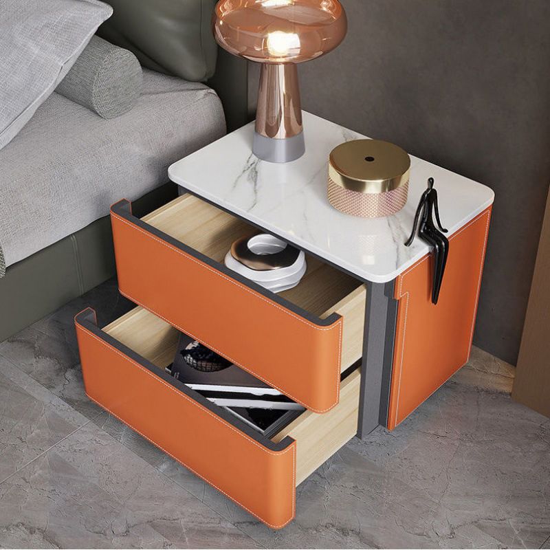 Contemporary 2 Drawers Accent Table Nightstand Antique Finish Nightstand