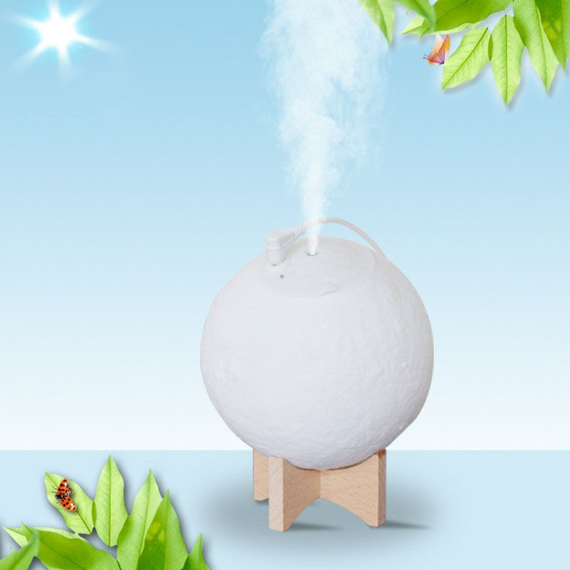 Lámpara de mesa humidificador de luna creativa nórdica de plástico de 1 cabeza de dormitorio iluminación nocturna en blanco con base de madera