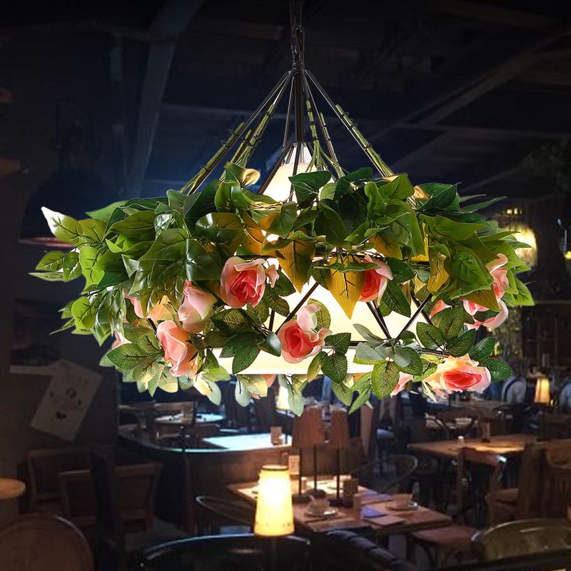 1 Bulb Diamond Pendant Light Vintage Black Metal LED Flower Hanging Lamp for Restaurant, 16"/19"/21.5" Width