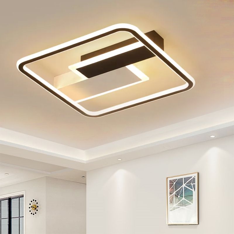 Square/Rectangular Flush Mount Lamp Modern Acrylic 1-Light Black LED Ceiling Light Fixture in Warm/White Light, 19.5"/37.5" Wide