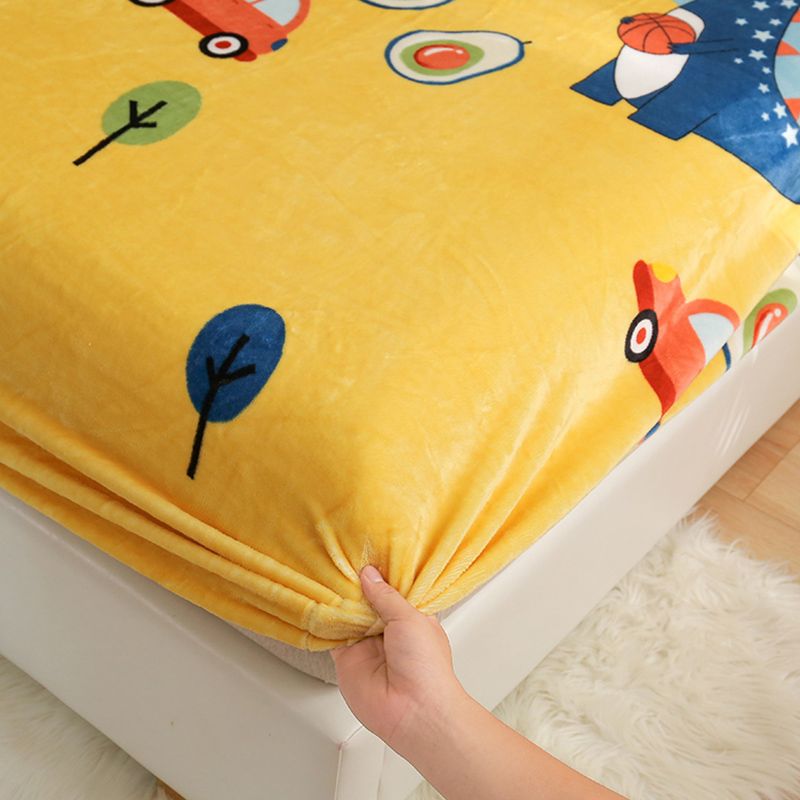 Vintage Fitted Sheet Cartoon Printed Fade Resistant Non-Pilling Flannel Fitted Sheet