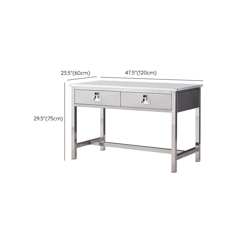 Rectangular Shaped Writing Desk Stainless Steel in Silver for Office