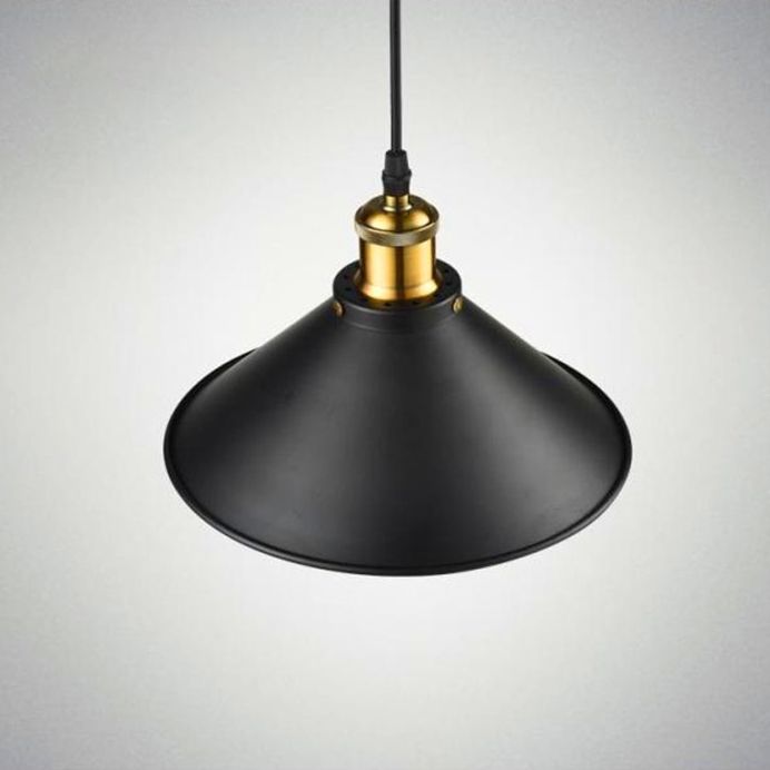 Black 1 Light Pendant Light Industrial Retro Tapered Shade Metal Hanging Lamp  for Dining Room