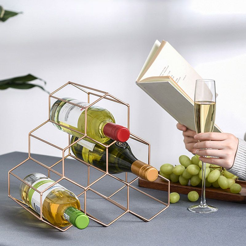 Iron Tabletop Wine Glass Rack Modern Stackable Wine Bottle Holder in Gold