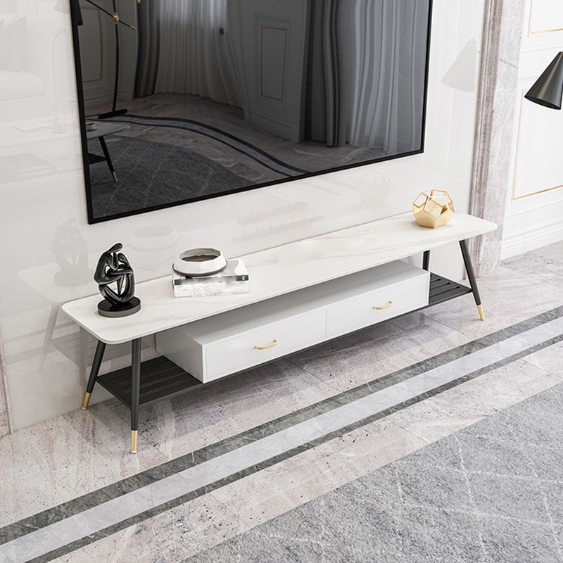 Stone and Metal TV Media Console Modern TV Stand Console with Drawers