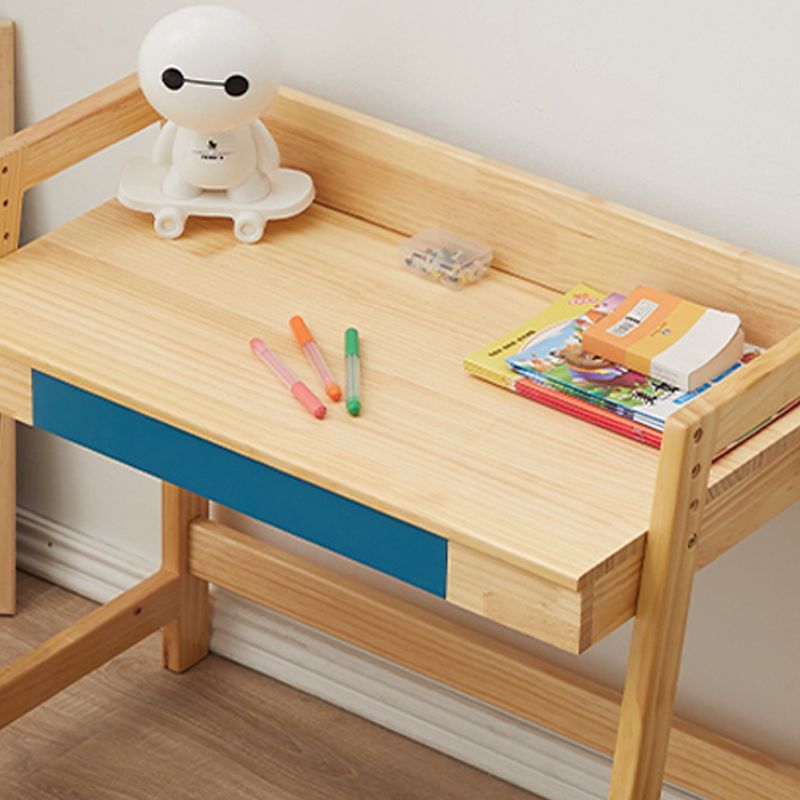 Modern Solid Wood Desk and Chair Kids Adjustable Desk with Drawer