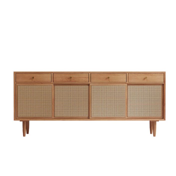 Contemporary Pine Wood Sideboard with Cabinets and Drawers Brown Dining Buffet for Home