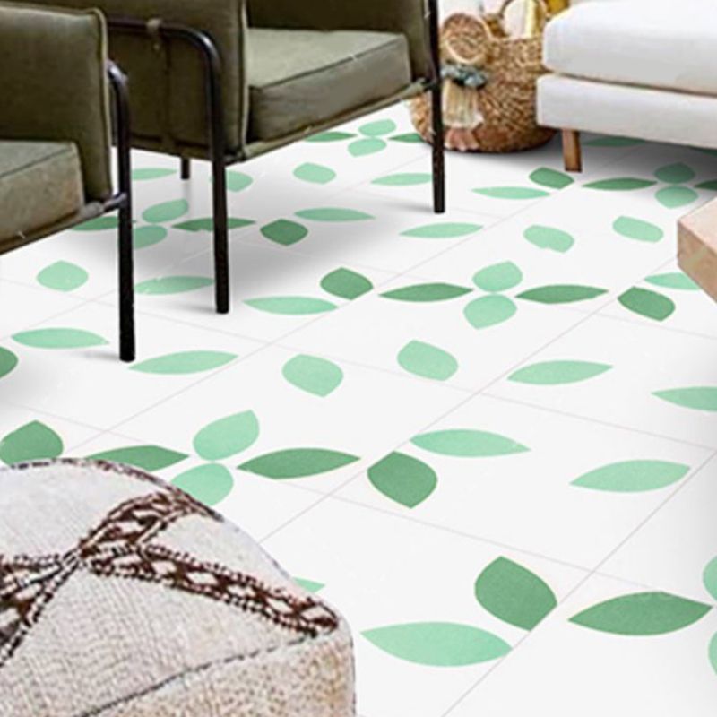 Modern Style Floor Tile Leaf Print Straight Edge Square Waterproof Floor Tile