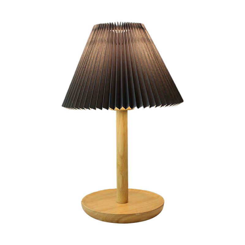 Folded Study Room Table Light Fabric 1-Bulb Kids Reading Lamp with Wood Base in Grey/White/Dark Gray