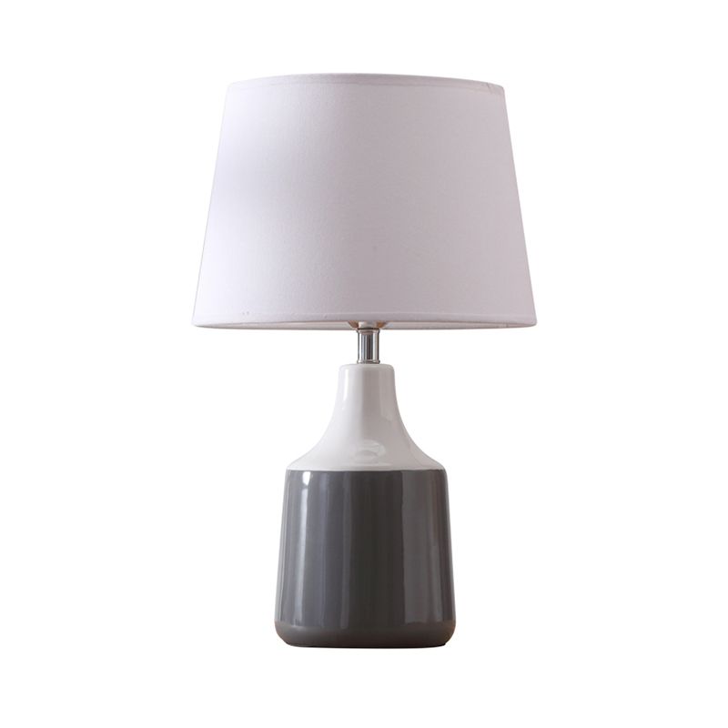 Modern Tapered Drum Table Light Ceramic 1-Light Bedside Night Lighting in Brown/White and Gray with Fabric Shade