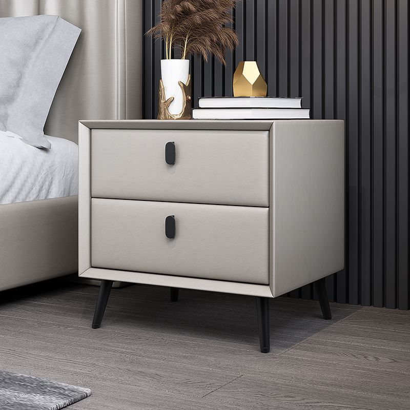 Wooden and Leather Bedside Table Modern Minimalist Bedside Cabinet with Drawers