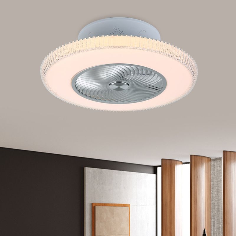 Modern Round Fan Light Fixture Metallic LED Parlour Semi Flush in White, 23.5" W