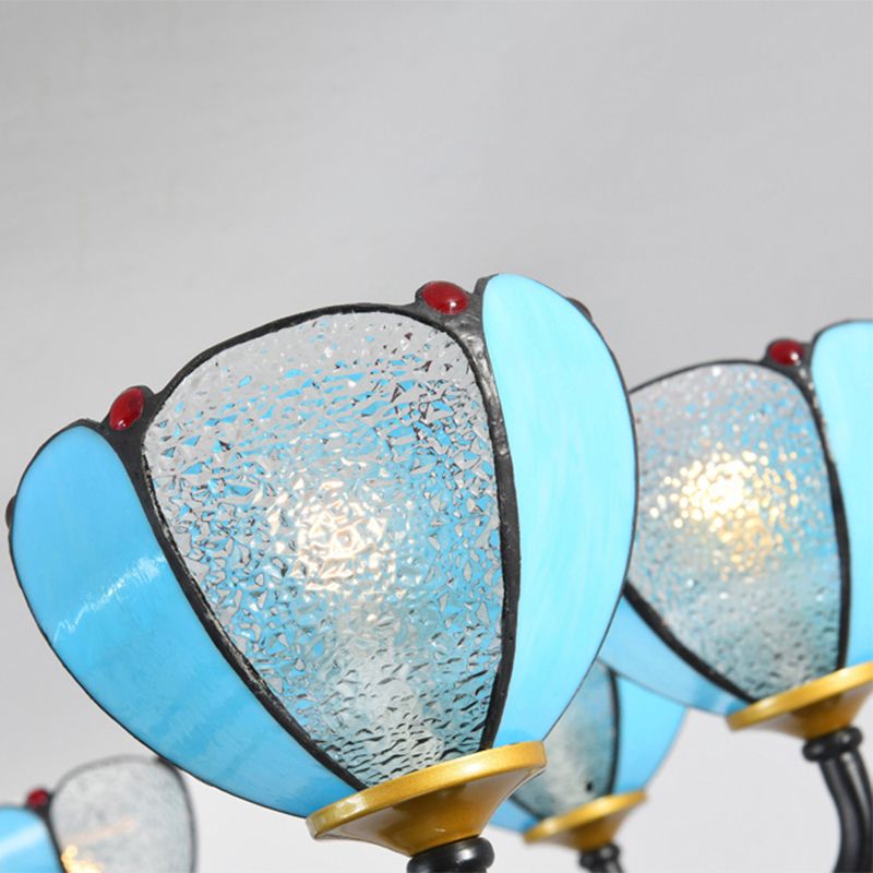 Multi Light Scalloped Chandelier with Blue Glass and Jewelry Vintage Pendant Light for Living Room